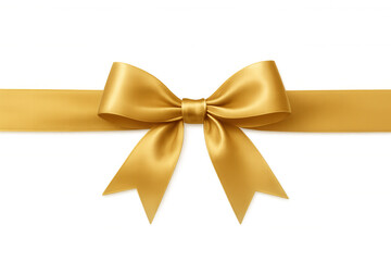 Golden satin bow and ribbon with shiny fabric texture, creating a festive gift decoration on transparent background