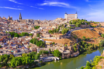 Toledo, Spain. Panoramic view of the old city and its Alcazar(Royal Palace).