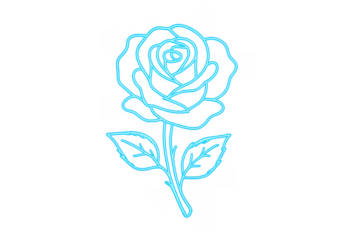 Blue neon glowing rose outline transparent background