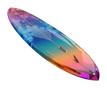 Surfing action on vibrant surfboard beach environment aerial view isolated on transparent background