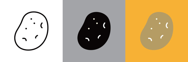 ジャガイモのカラーとモノクロアイコンセット
