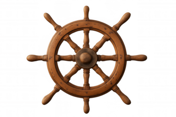 Ship wheel nautical steering concept on transparent background, controlling direction, maritime travel, journey