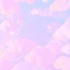 3D render dreamy clouds with glossy spheres.