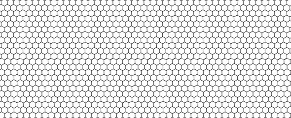 Repeated hexagon shapes pattern. Honeycomb background. Minimalistic print with hexahedrons. Mosaic geometric texture. Tile floor, fence or fishnet surface. Vector graphic illustration.