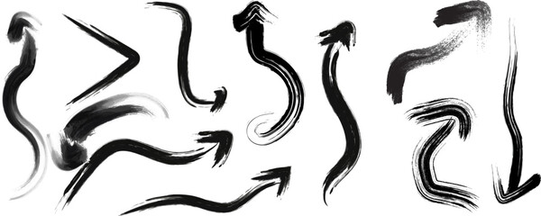 Hand Drawn Black Brush Stroke Arrow Collection on White Background