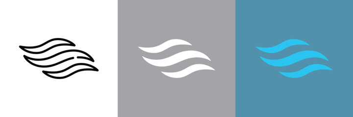 風のカラーとモノクロアイコンセット