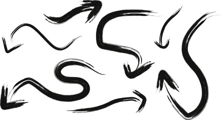 Hand drawn black brush stroke arrows vector design elements collection