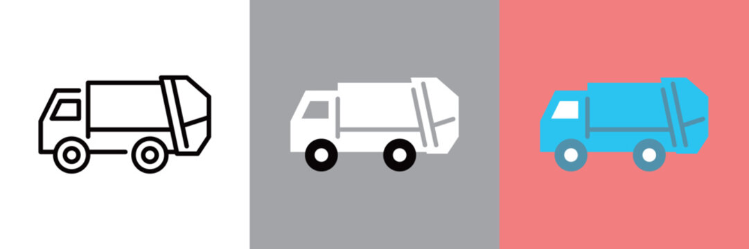 Fototapeta ゴミ収集車のカラーとモノクロアイコンセット