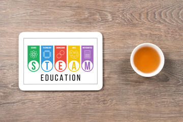 STEAM - science technology engineering arts mathematics, distant education concept, online course or training