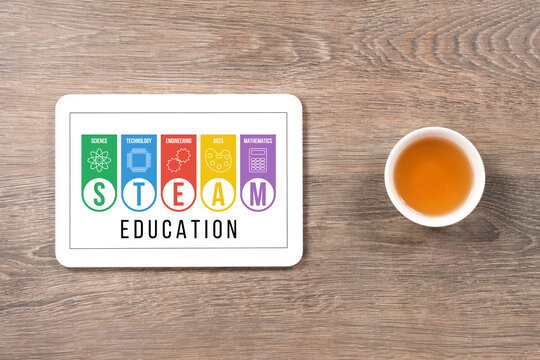 STEAM - science technology engineering arts mathematics, distant education concept, online course or training