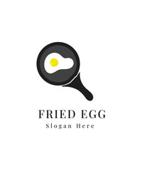 Frying eggs on frying pan. Breakfast menu logo on white background, Frying eggs logo, Creative omelette illustration logo design