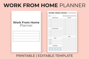 Work From Home Planner Template, Printable Daily and Weekly Schedule, Remote Office Routine Tracker, Editable Digital KDP Interior