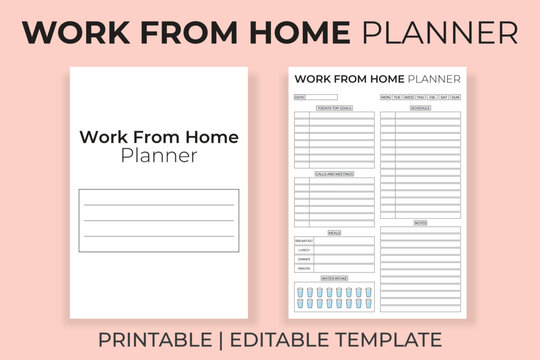 Work From Home Planner Template, Printable Daily and Weekly Schedule, Remote Office Routine Tracker, Editable Digital KDP Interior - Powered by Adobe