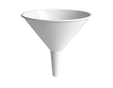 Simple white, conical-shaped pouring tool for directing liquids, on a black background