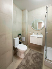 Modern bathroom interior with toilet and shower. Vertical photo.