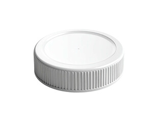Close-up of a white plastic bottle cap with ribbed sides and a smooth top