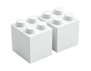 Fototapeta premium Two white toy construction blocks on a black background, studio shot