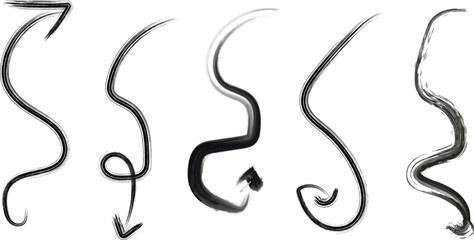 Hand Drawn Brush Stroke Arrows in Different Shapes on White Background