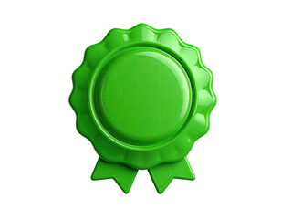 Glossy green award badge with a central textured circle on a black background