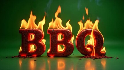 Sizzling BBQ Text on Fire a Fiery Green Screen Showdown! Get Your Grill On with this 4K Video Footage, Perfect for Foodies and BBQ Lovers!