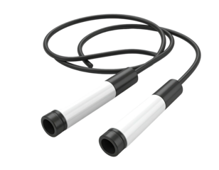 Rendered overhead view of a black jump rope on a transparent backdrop
