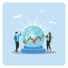 Forecast or prediction concept, business Partners Analyze Growth Inside a Glass Sphere.