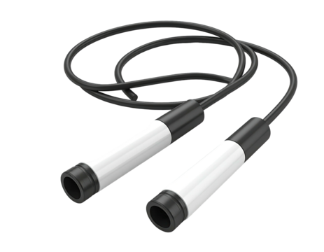 Rendered overhead view of a black jump rope on a transparent backdrop - Powered by Adobe