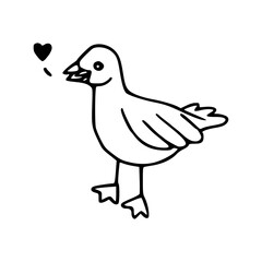 cute seagull doodle with heart icon
