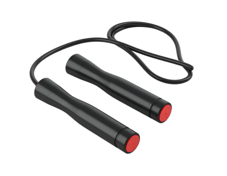 Black jump rope isolated on a black background, handles with red end caps