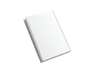Angled top-down view of a stack of rectangular, bright white paper