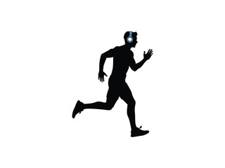 silhouette of a man running with headphones