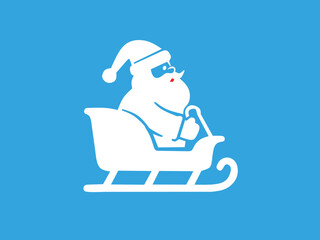 Santa Claus and sleigh on a blue background
