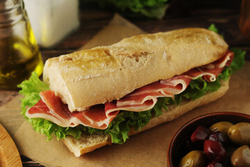 A spanish bocadillo sandwich with jamon	