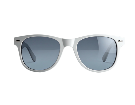 Classic sunglasses, white frames, gradient lenses, isolated on a black background