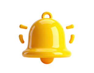 Gleaming yellow bell icon with curved sound lines, on a pure black background