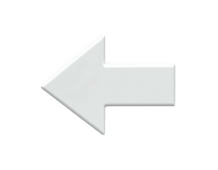 A white, 3D arrow pointing left, with a slight shadow on a black background