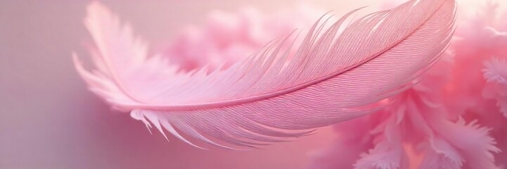 Close-up Macro Shot of Delicate Pink Feather Soft Light, Intricate Details, Summer Whimsy, Perfect for Beauty & Fashion