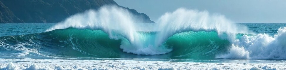 Dramatic Ocean Wave Collision Powerful Waves Crashing, Creating a Stunning Natural Spectacle of Frothy Whitecaps and Turbulent Waters