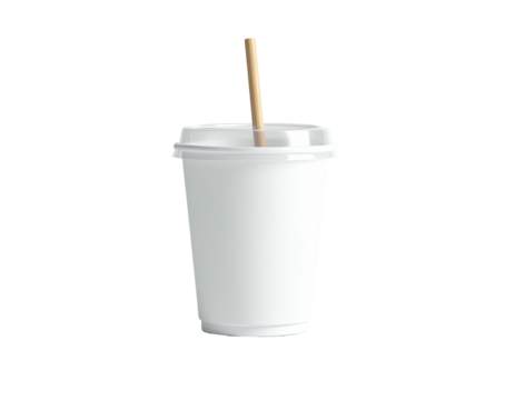 White disposable paper cup with a lid and a straw, isolated on black - Powered by Adobe