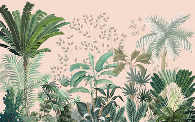 Tropical jungle safari forest illustration for wallpaper print, Tropical Mural, Mughal Mural Illustration. © Sharif