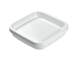 White, empty, square-shaped tray with slightly raised edges, isolated on black