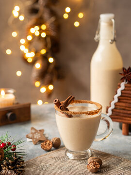 Creamy eggnog drink serving holiday celebration atmosphere