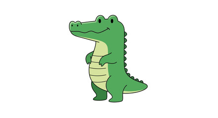 Fototapeta premium Adorable Cartoon Alligator Standing Upright on a White Background in a Playful Design