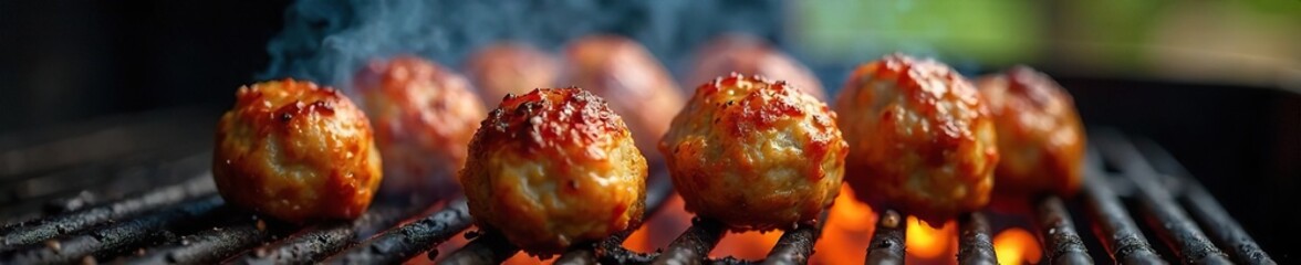 Sizzling Succulent Meatballs on the BBQ A Mouthwatering Summer Grill Scene