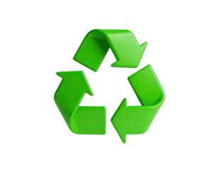 A vibrant green triangle of arrows, symbolizing the concept of recycling on black