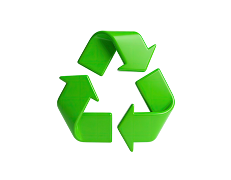 A vibrant green triangle of arrows, symbolizing the concept of recycling on black