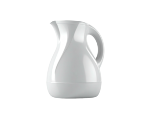 A glossy white electric kettle with a smooth curvy design on a stark black background