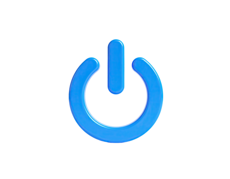 Glossy blue power symbol on a black backdrop, suggesting on/off functionality