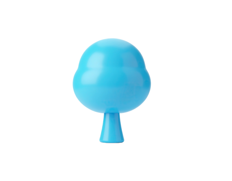 Rendered blue cartoon tree against a black background, bright and glossy