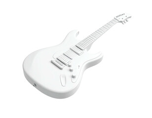 Obraz premium All-white electric six-string guitar, floating on black background